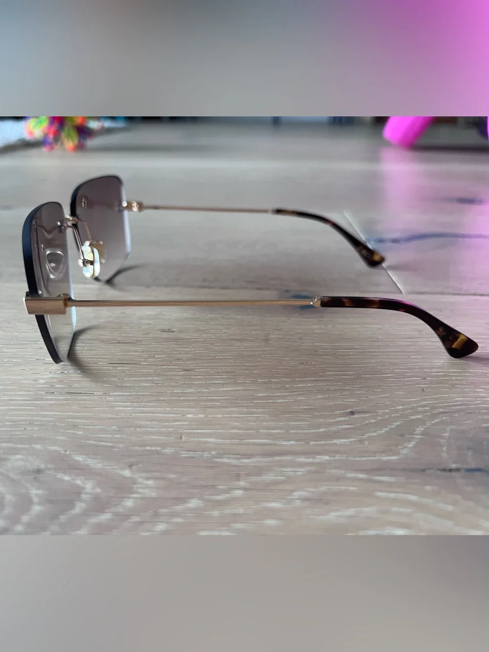 DEZI Gold Rimless Sunglasses with Brown Gradient Lenses